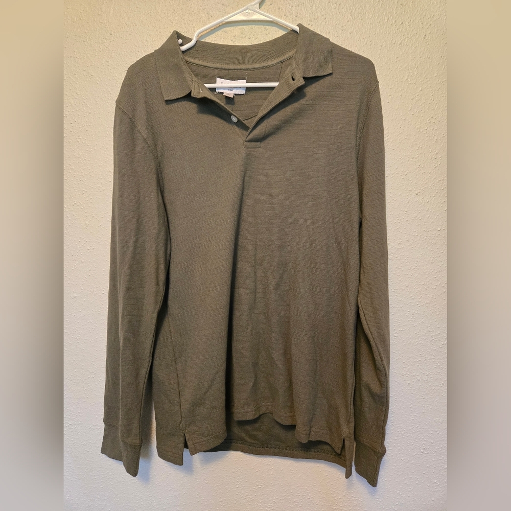 NWT Goodfellow & Co Olive Green Long-sleeved Polo Shirt Size Small